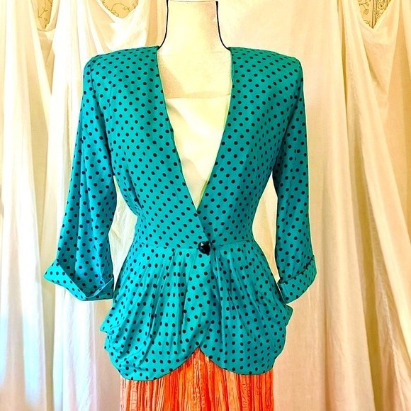 Vintage Jackets & Blazers - Vintage Kwai 80’s Polka Dot Blazer w/Ascot